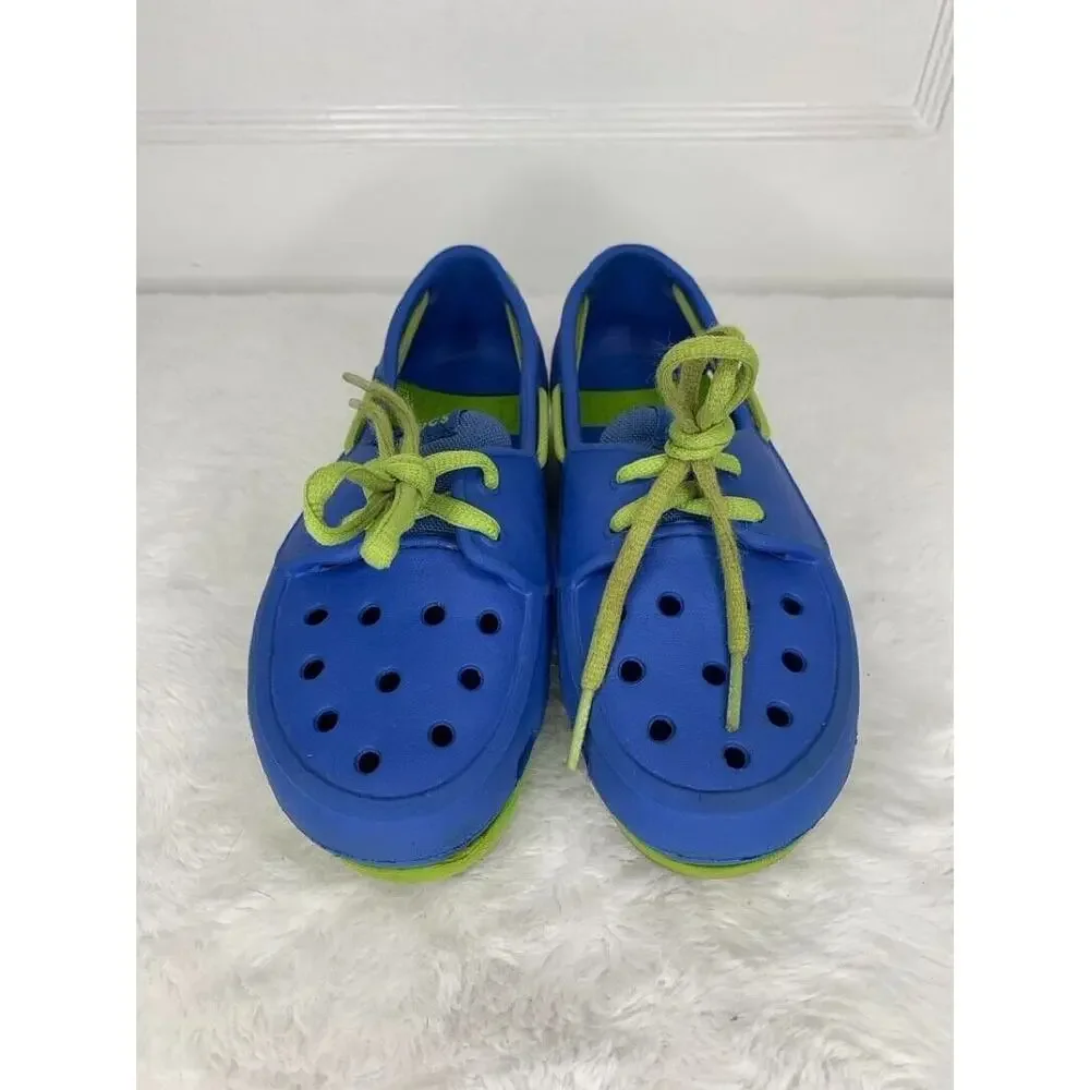Kids Crocs Blue & Green Slip-On Shoes Size 13 Durable & Lightweight